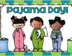 Clipart of three students in onesie pajamas